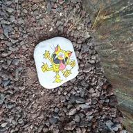 Au pied du grand totem... enfoui sous de petits cailloux.. seule une petite partie blanche dépasse...